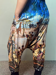  Giraffe Print Drop Crotch Pants