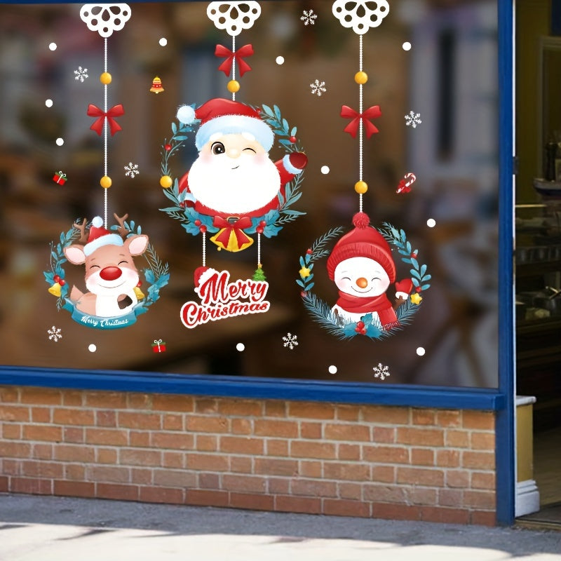Christmas Window & Door Decorations Santa Claus Elk Snowman Art Decor