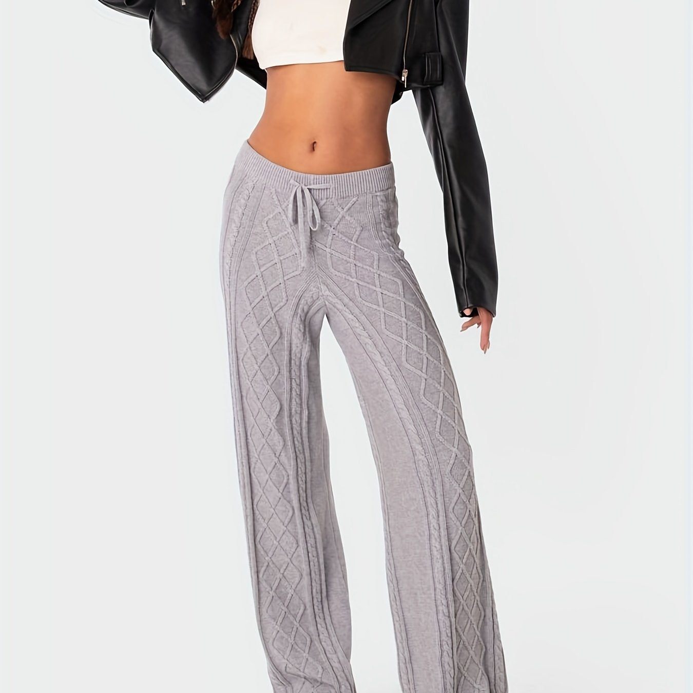  Street Style Sweater Pants Elastic Drawstring High Rise