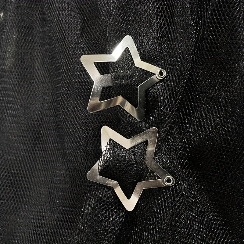 10pcs Y2K Silvery Star Snap Clip Alloy Hair Clip Sweet Duck Billed Hair Clip