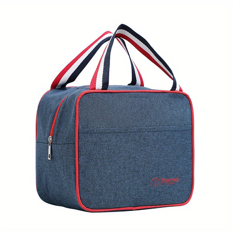 Stripes Handle Zipper Bento Bag Nylon Lunch Insulation Bag