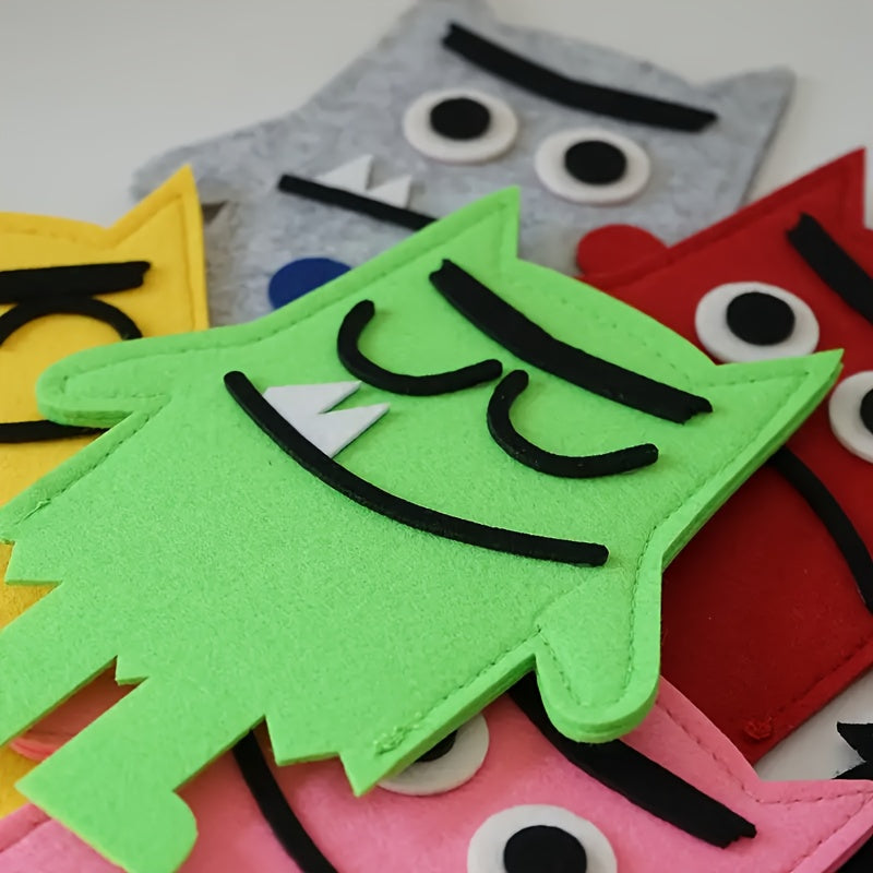 7pcs Emotional Monster Felt Puppet Set with English Picture Book