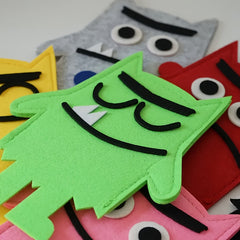 7pcs Emotional Monster Felt Puppet Set with English Picture Book