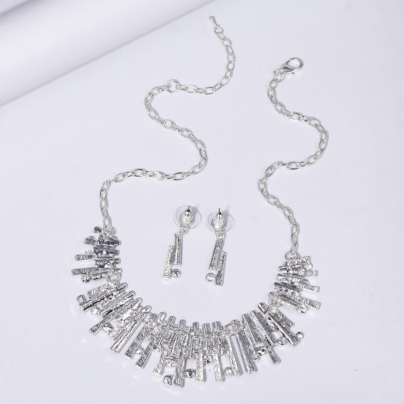 3pcs Silver Plated Geometric Earrings Necklace Set