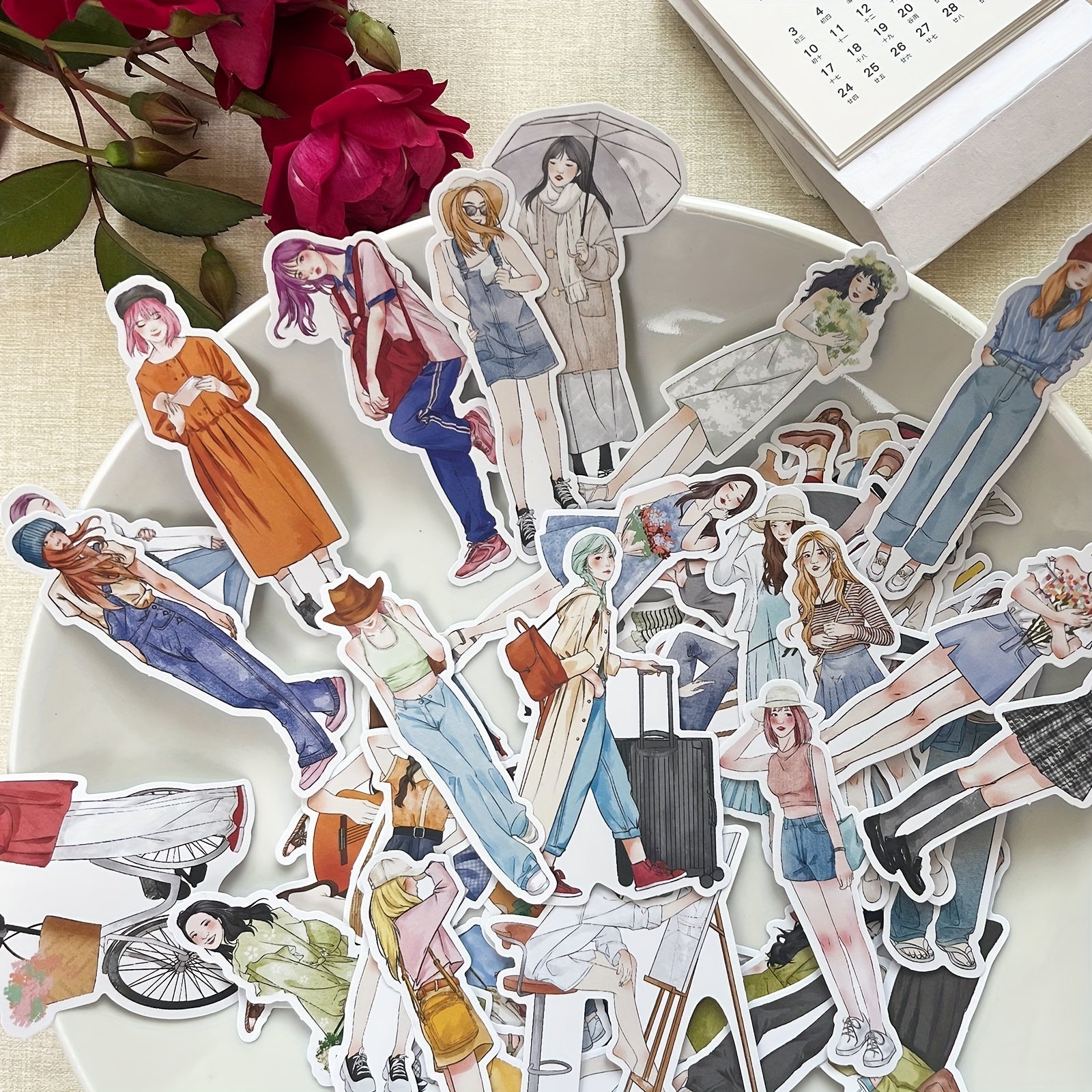 50pcs Girls Women Spring Summer Style Stickers for Journaling Scrapbooking
