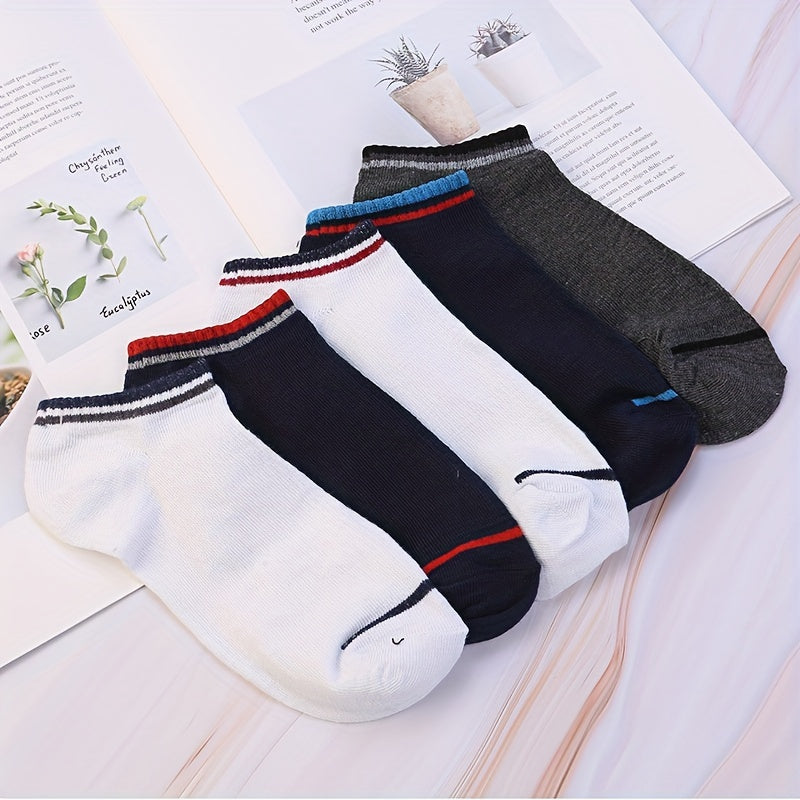 5 Pairs Striped Ankle Socks - Comfy & Breathable Sports Socks