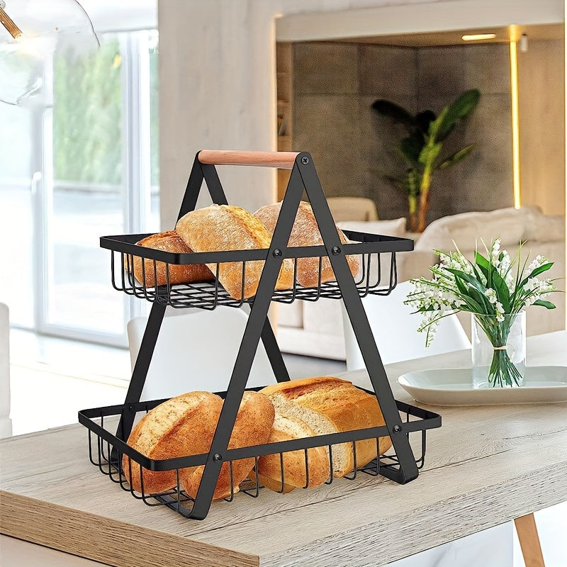 Iron Art Double Layer Fruit Basket Storage Rack Room Decor