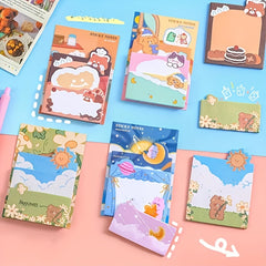 4pcs Cartoon Bear & Rabbit Sticky Notes School & Office Supplies
