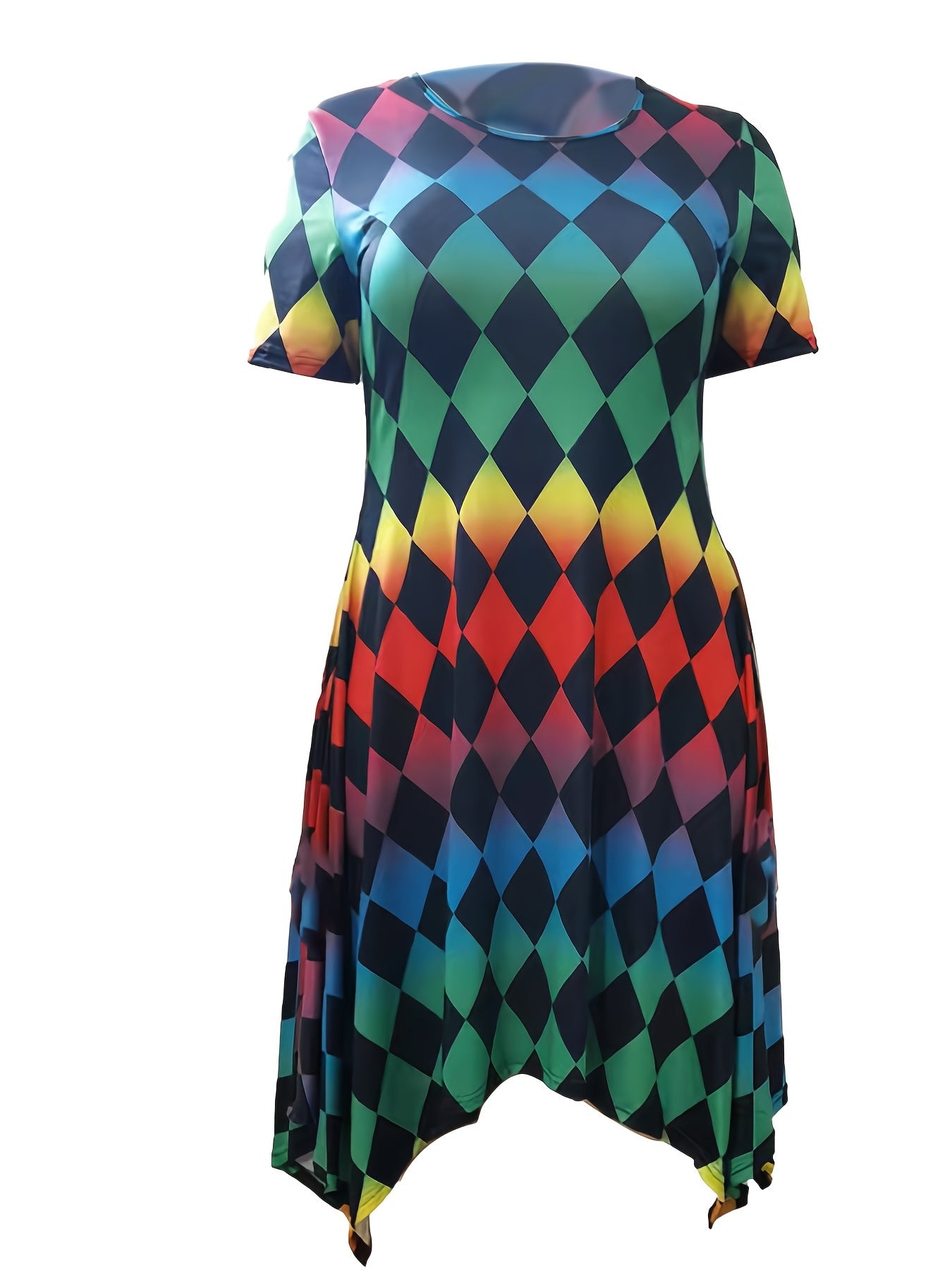  Y2k Ombre & Geometric Print Dress With Pockets