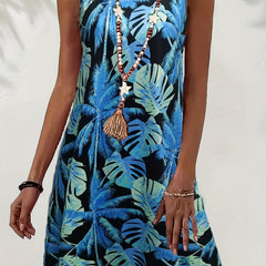 Tropical Print Tank Dress Sleeveless Summer Vacation Casual Dress