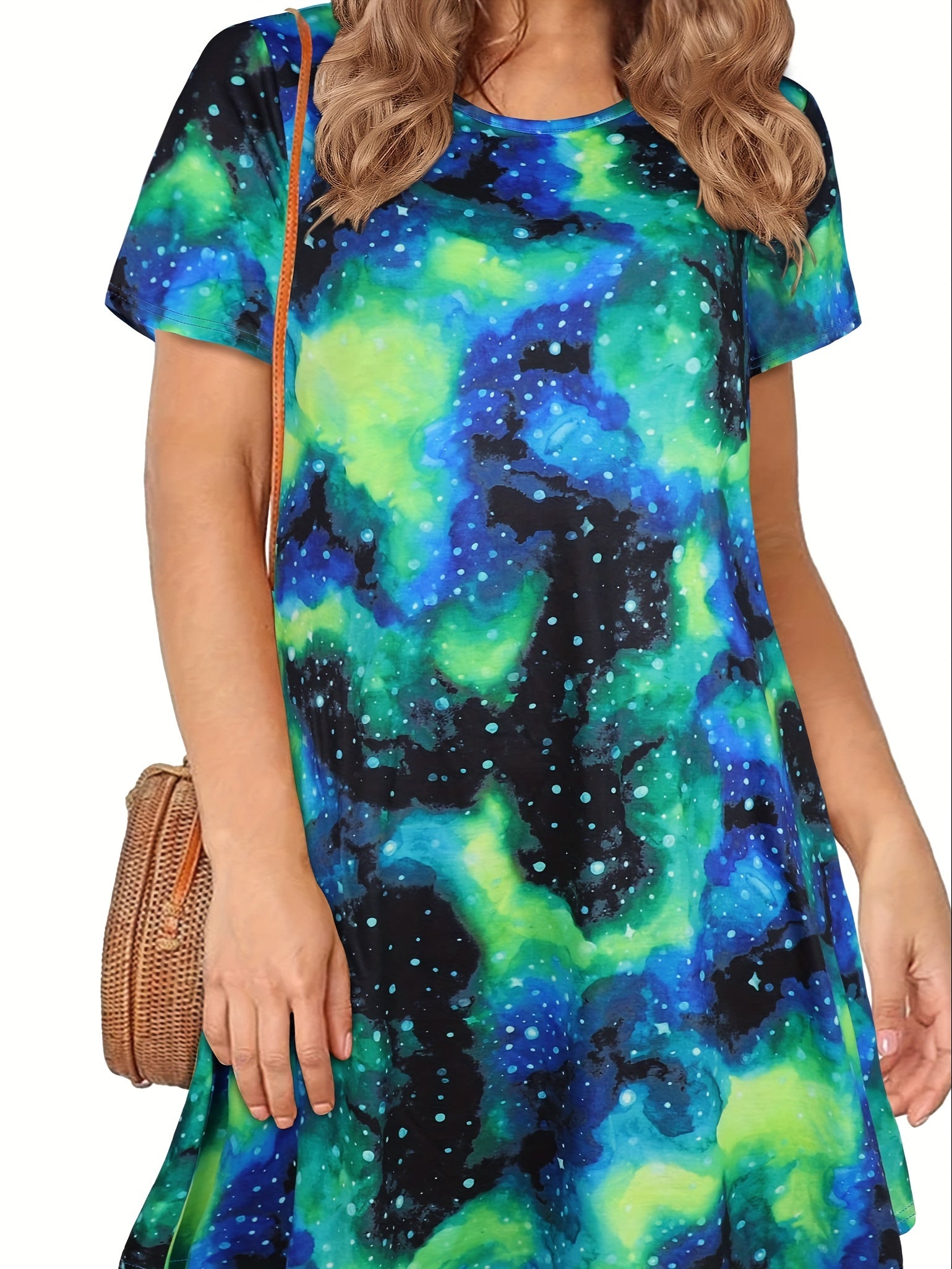  Tie Dye Short Sleeve Round Neck Dress