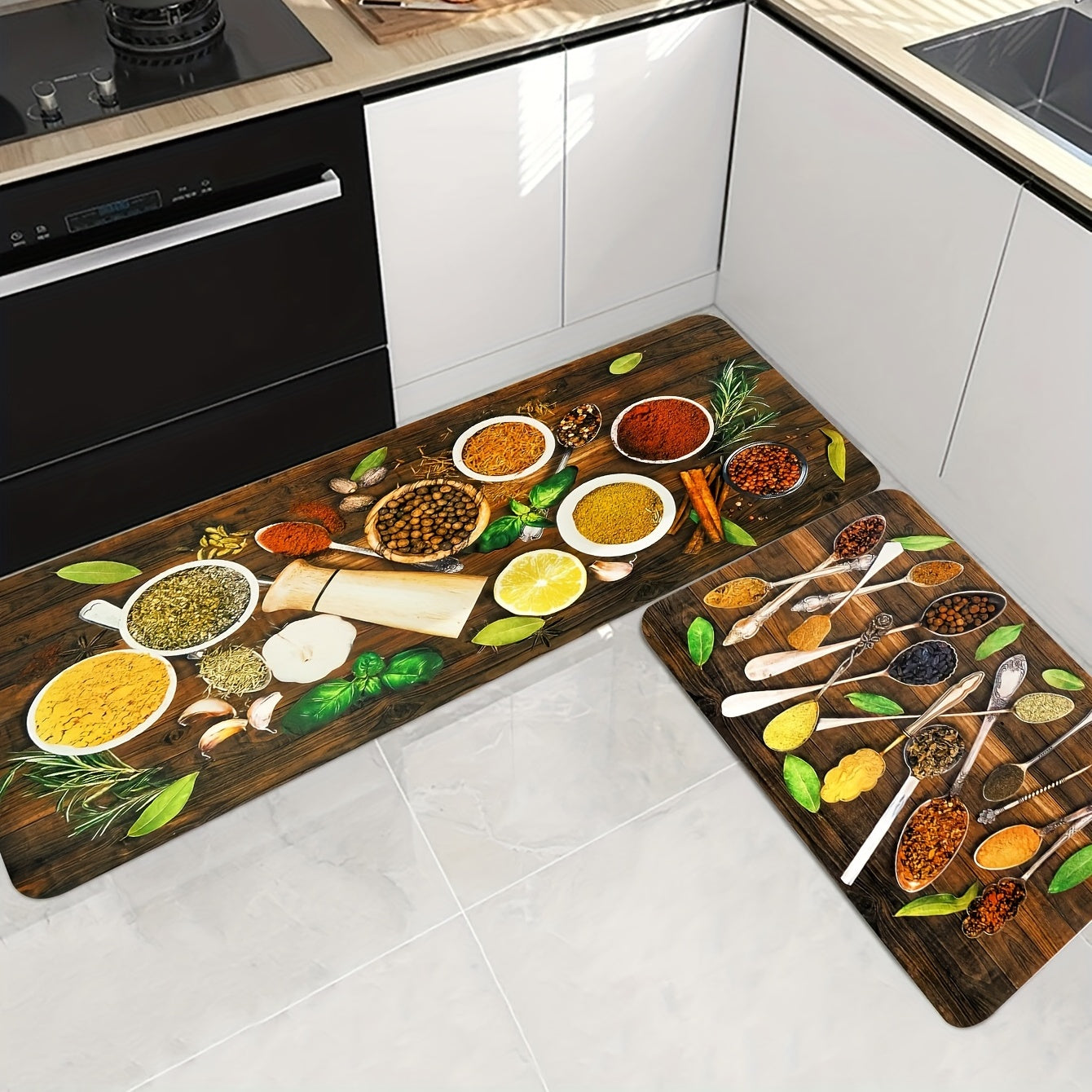 Spice Pattern Kitchen Rug Vintage Wooden Board Absorbent Non Slip