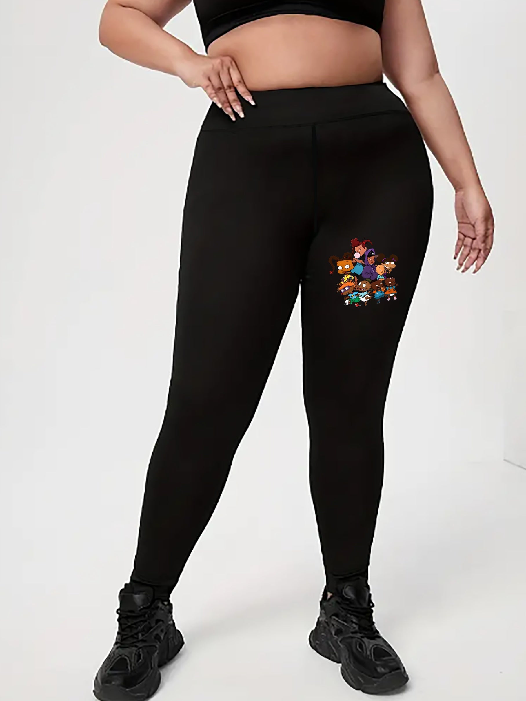  Cartoon Figures Print High Rise Yoga Leggings