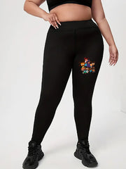  Cartoon Figures Print High Rise Yoga Leggings