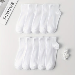 10 Pairs Women's Comfy Breathable Solid Socks All-match Stockings
