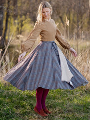  Plaid Print Tie Front A-line Maxi Skirt