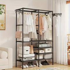 2-Tier Garment Rack with Storage & Hooks