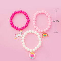 3pcs Girls Beaded Bracelets Unicorn Rainbow Flower Pendant