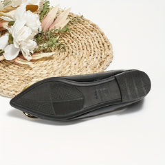 Pointed Toe Flats with Metallic Buckle Patent Leather Slip On Shoes