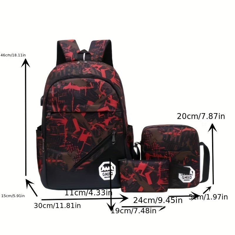 Men's Backpack Student Bag 3-Piece Set Outdoor Travel Mountaineering Bag