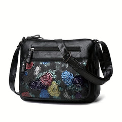 Vintage Flower Embossed Hobo Shoulder Bag Solid Crossbody Bag