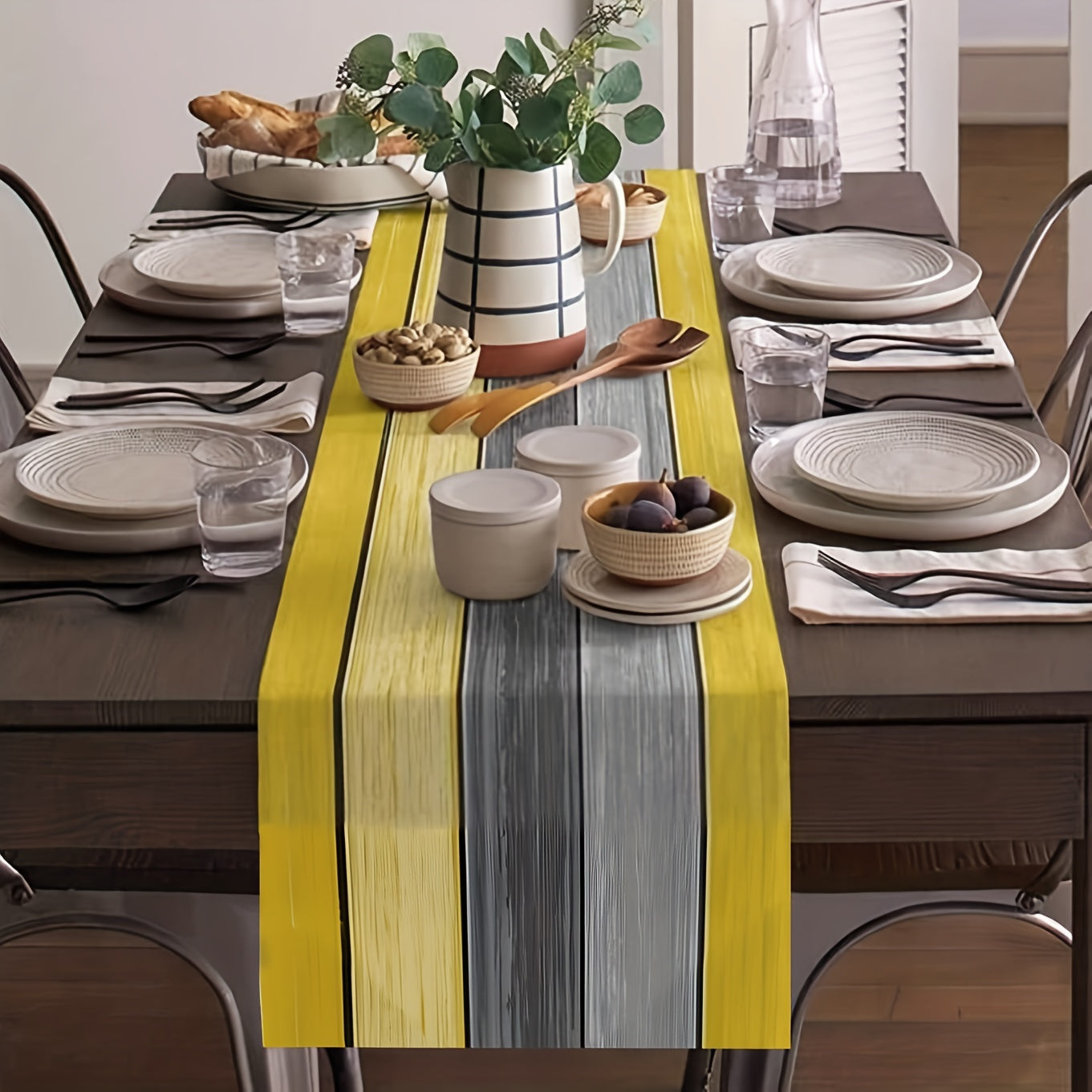Farmhouse Linen Table Runner Rustic Barn Wood Ombre Kitchen Dining Decor