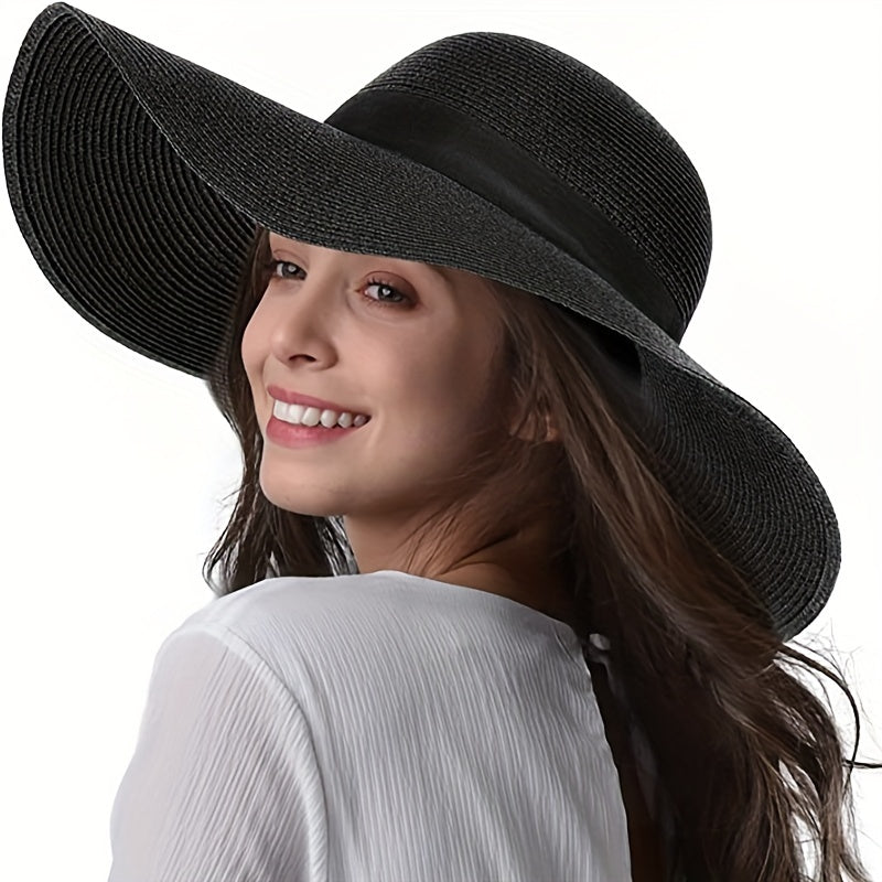 Wide Brim Sun Hat Oversized Straw Beach Hats Foldable Women Sunshade Straw Hats