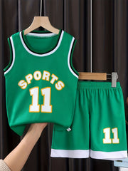 Boys SPORTS Tank Top & Shorts Set, Basketball Outfits