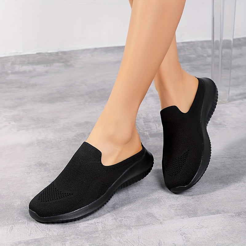 Women's Knit Mule Sneakers Slip On Comfortable Shoes Solid Color
