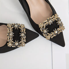 2pcs Square Rhinestone Shoe Buckles Wedding High Heel Decor