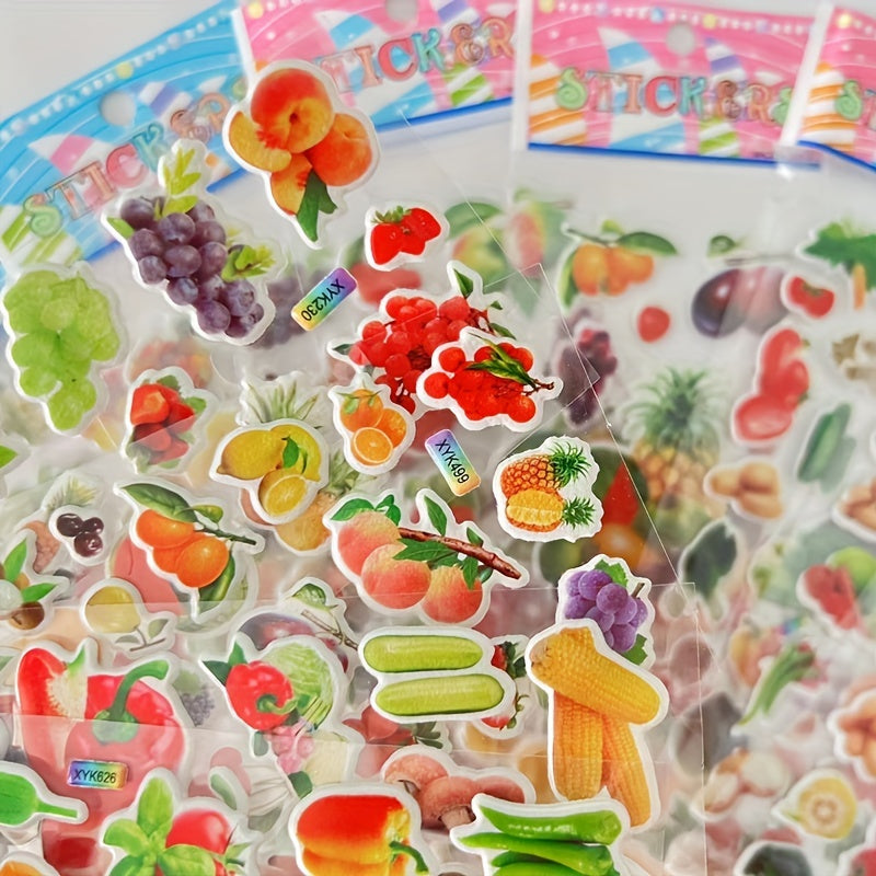 12pcs Fruit And Vegetable 3D Bubble Stickers DIY Toys For Boys And Girls