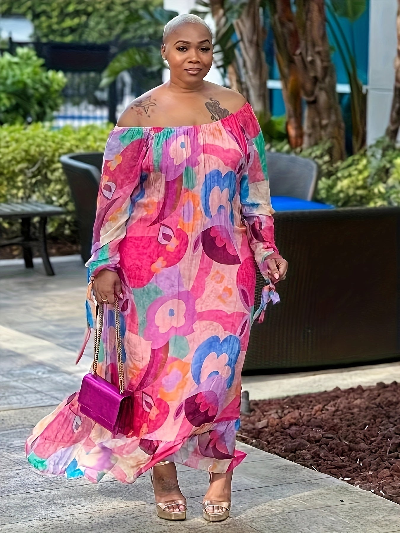 Floral Print Off Shoulder Maxi Dress