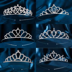 Silver Tiara Rhinestone Crown Hair Accessory Girls Party Decor