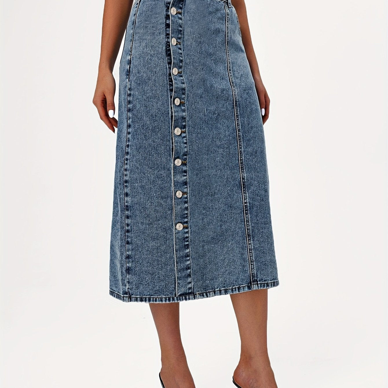High Waist Button Fly Denim Skirt