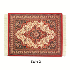 Persian Mini Woven Rug Mat Mouse Pad Retro Style Carpet Pattern Tassels Coaster