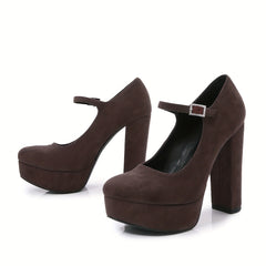 Women's Platform Dress Pumps Buckle Strap Block Heels