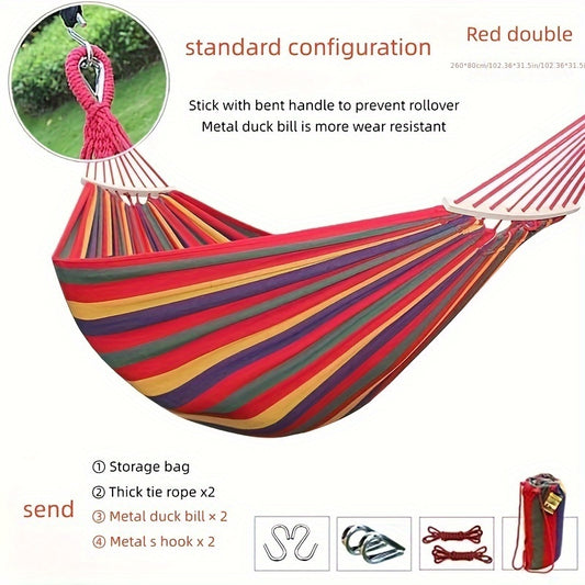 Thickened Canvas Hammock w/Curved Wooden Stick for Camping