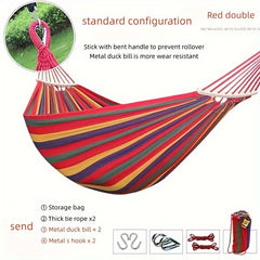 Thickened Canvas Hammock w/Curved Wooden Stick for Camping