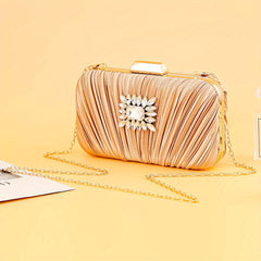 Pleated Rhinestone Chain Clutch Evening Bag