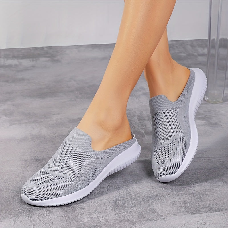 Women's Knit Mule Sneakers Slip On Comfortable Shoes Solid Color