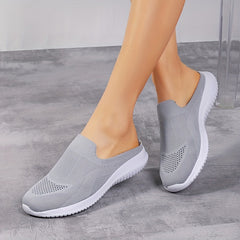Women's Knit Mule Sneakers Slip On Comfortable Shoes Solid Color