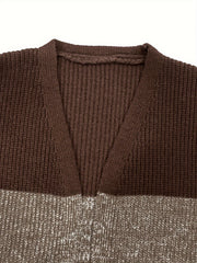  Colorblock Long Sleeve Open Front Cardigan