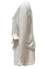 Waffle Solid Two piece Set V Neck Long Sleeve Tops & Drawstring Wide Leg Shorts