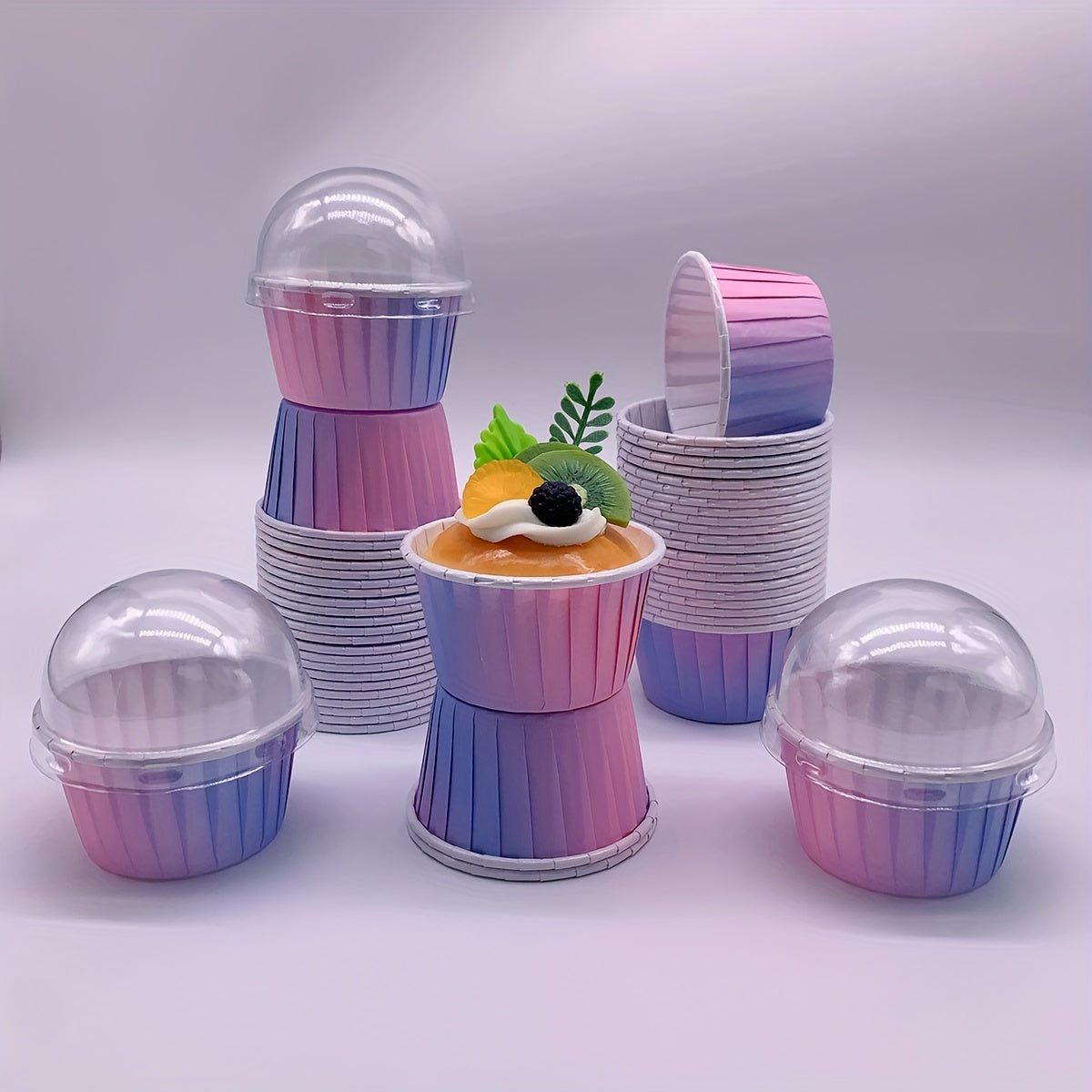 50pcs Cake Cups With Lids Heat Resistant Cake Paper Holder