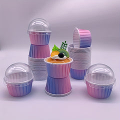 50pcs Cake Cups With Lids Heat Resistant Cake Paper Holder