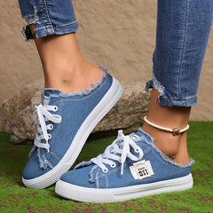 Women's Canvas Lace Up Mule Sneakers Lightweight & Comfortable Shoes