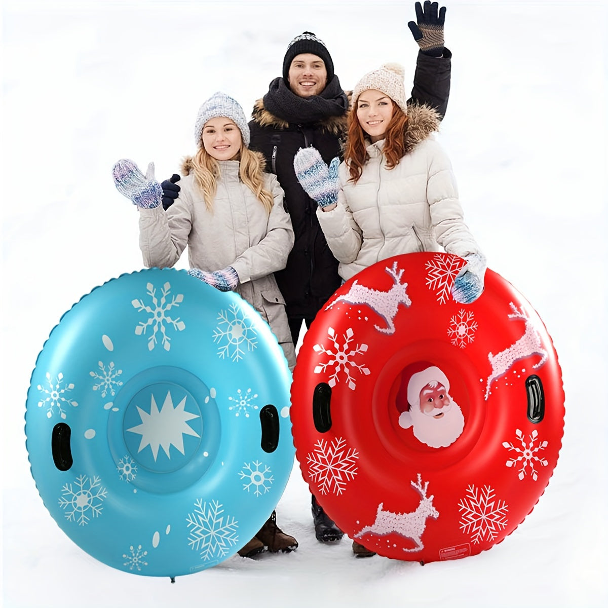 Inflatable Snow Tube Sled Santa Claus Snowflake Style Skiing Cushion