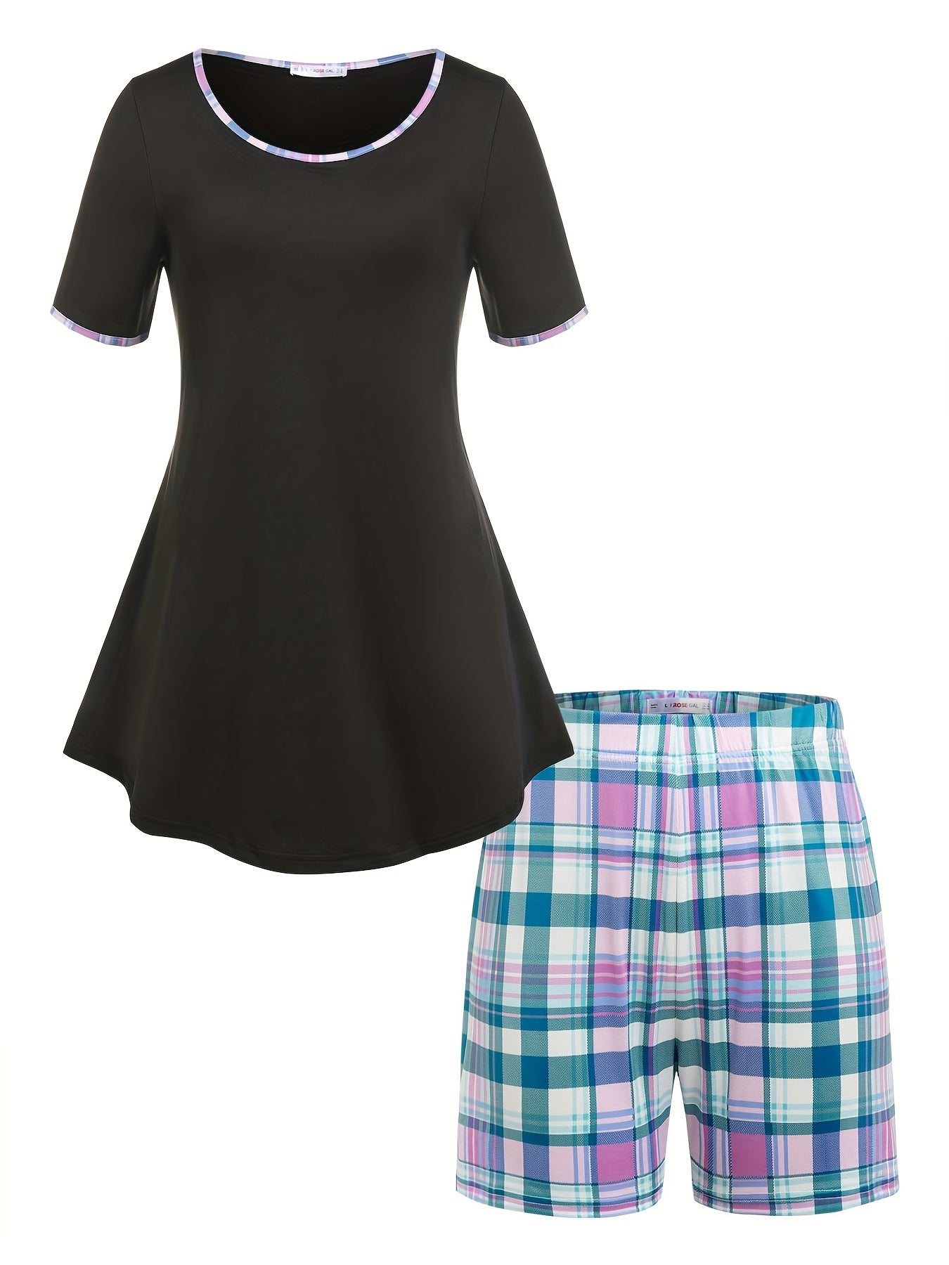 Plaid Print Peplum Top & Shorts Set