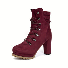 Women's Lace Up Platform Ankle Boots with Metal Beads