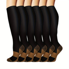 6 Pairs Copper Compression Socks Men Women 10-20 mmHg Circulation